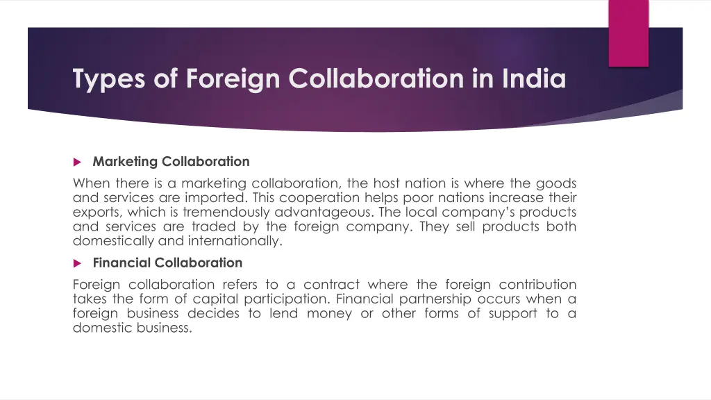 types of foreign collaboration in india