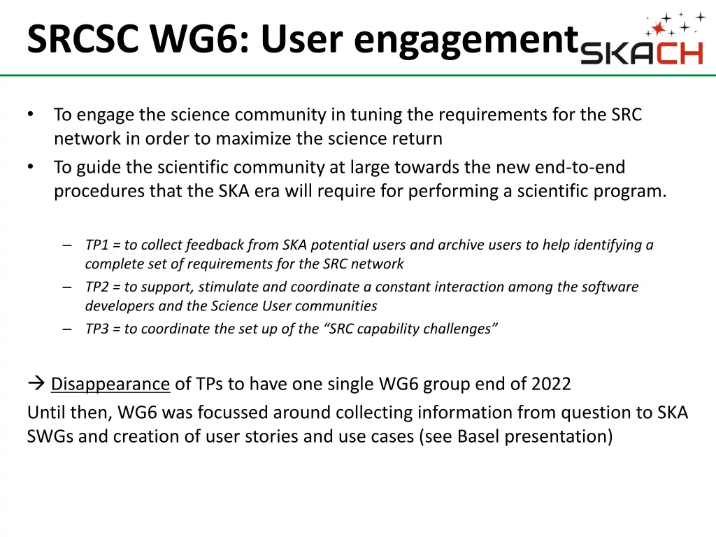 srcsc wg6 user engagement