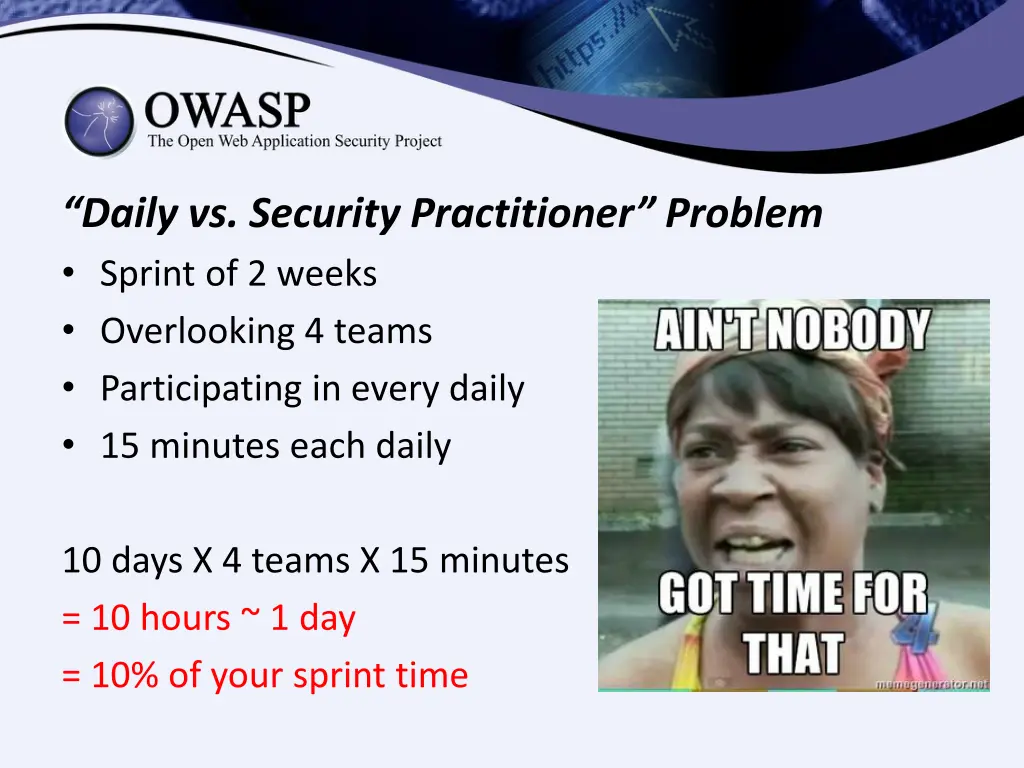 daily vs security practitioner problem sprint