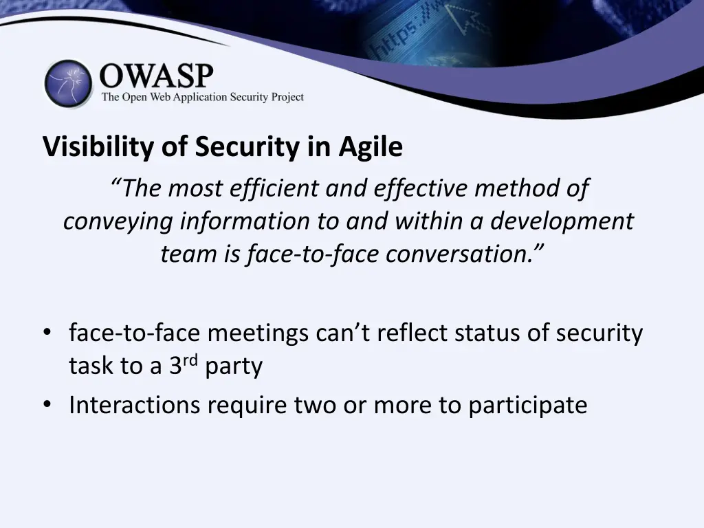 visibility of security in agile the most