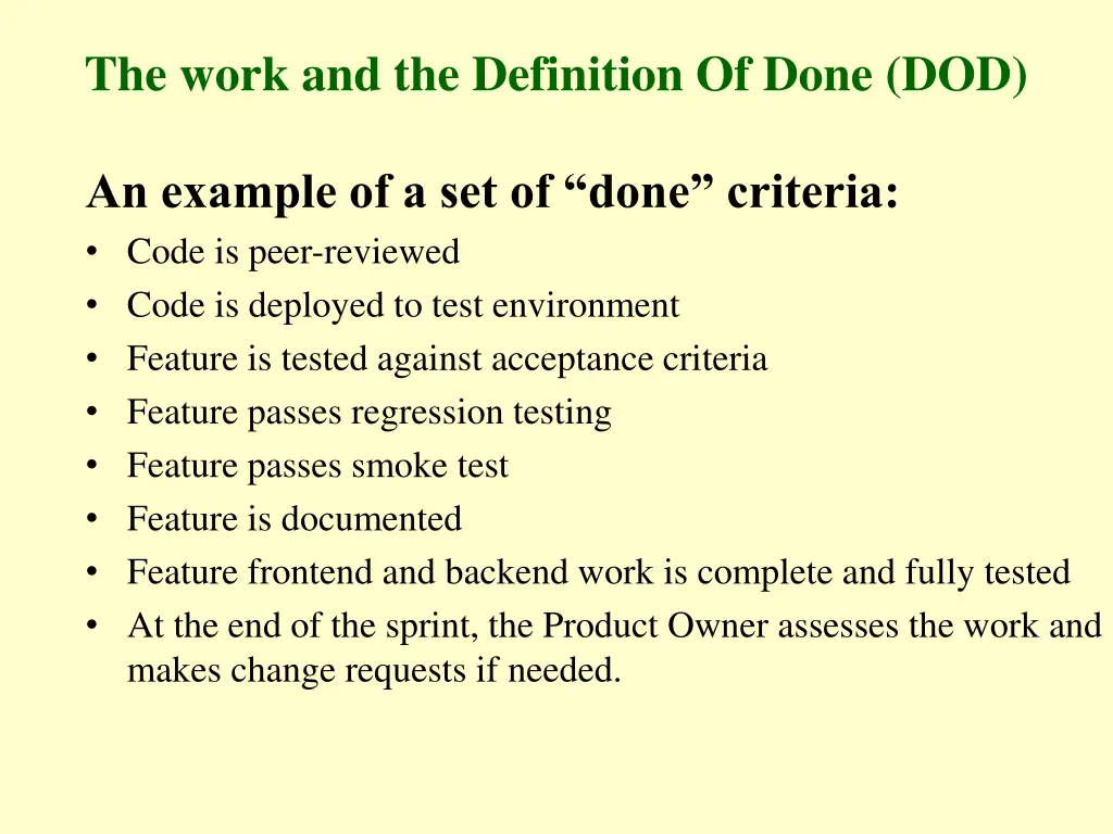 the work and the definition of done dod