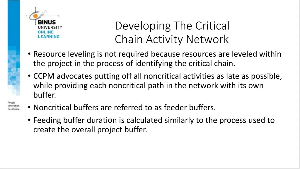 developing the critical chain activity network