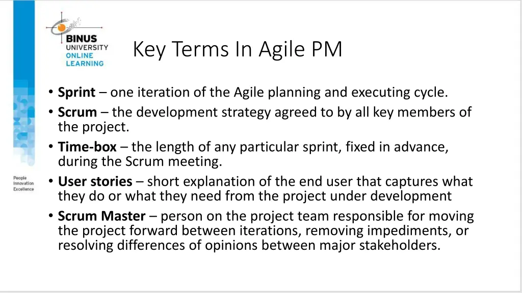 key terms in agile pm