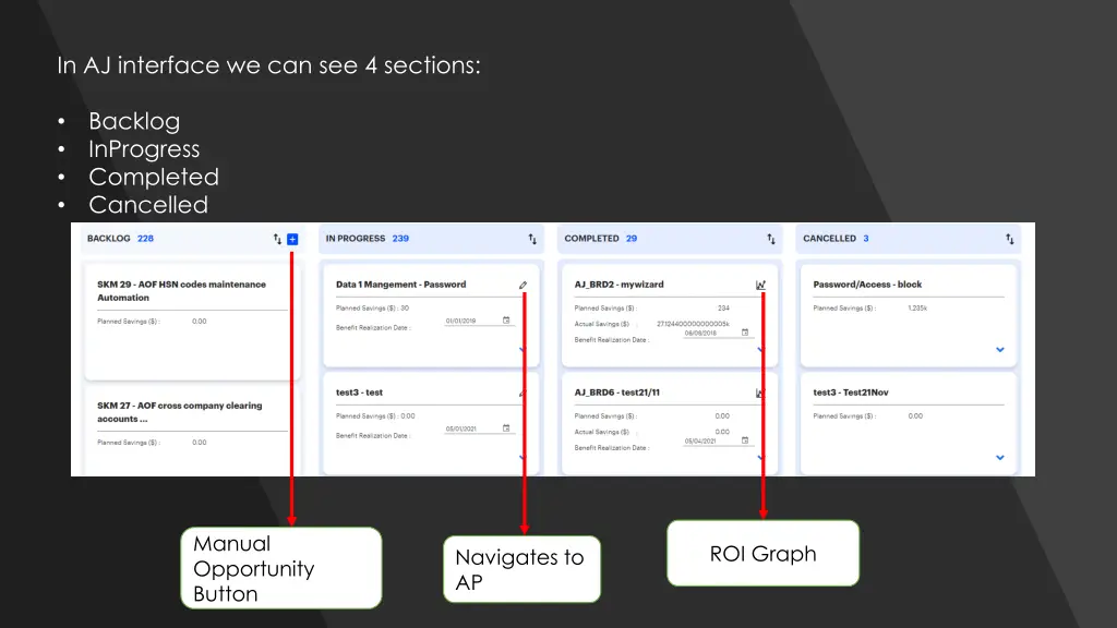 in aj interface we can see 4 sections