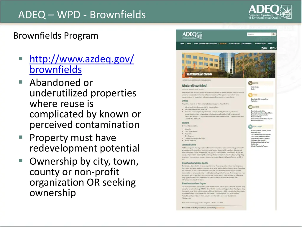 adeq wpd brownfields