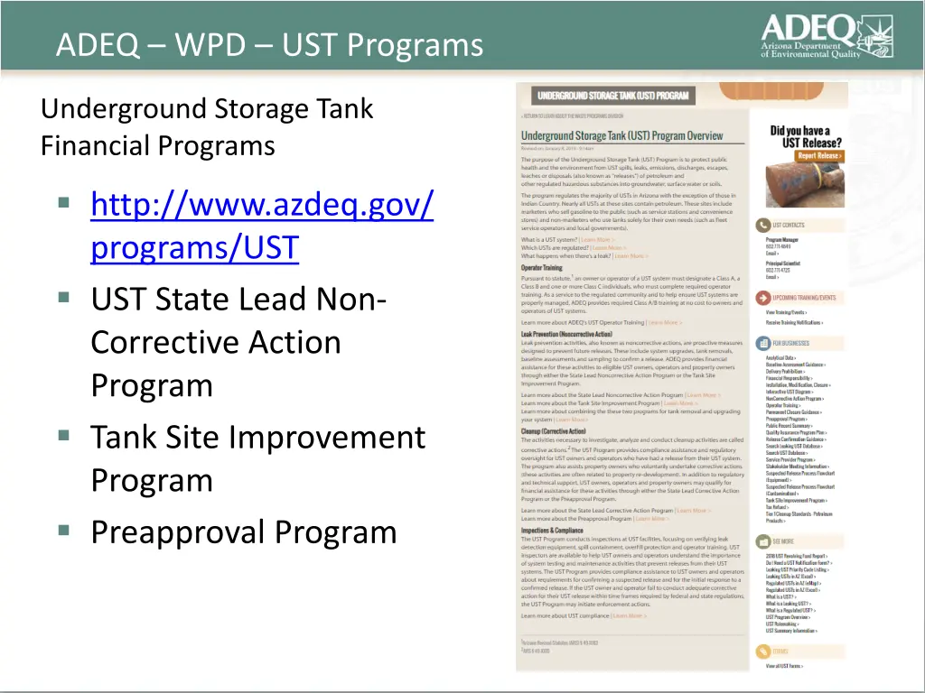 adeq wpd ust programs