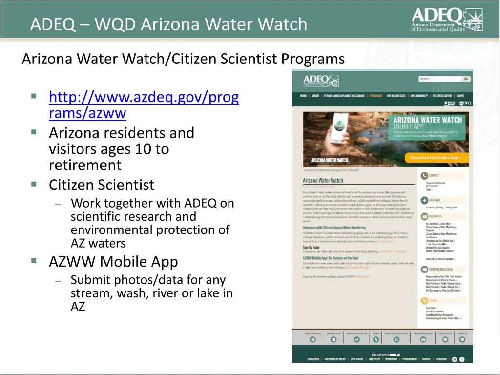 adeq wqd arizona water watch