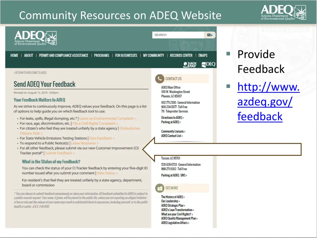 community resources on adeq website 1