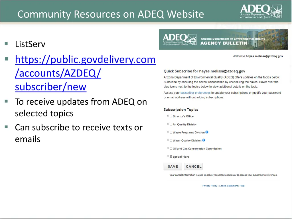 community resources on adeq website 2