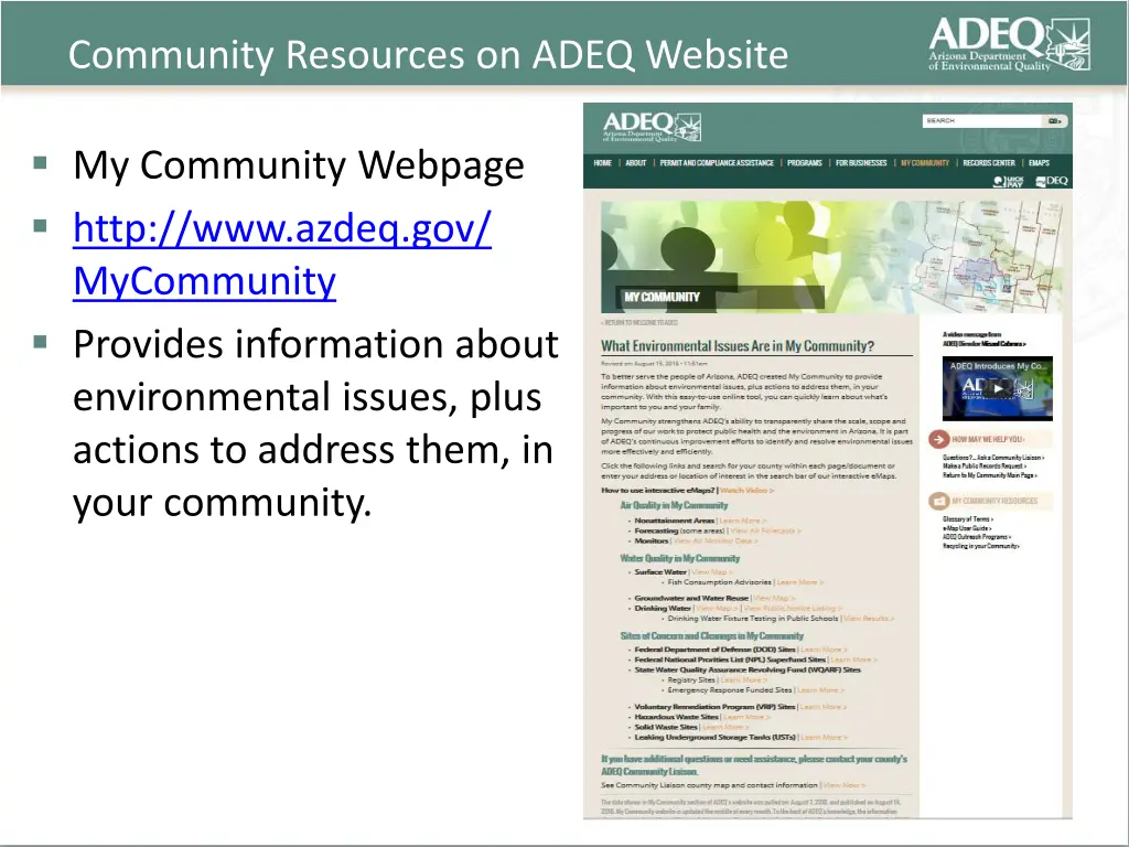 community resources on adeq website