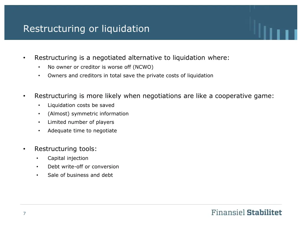 restructuring or liquidation