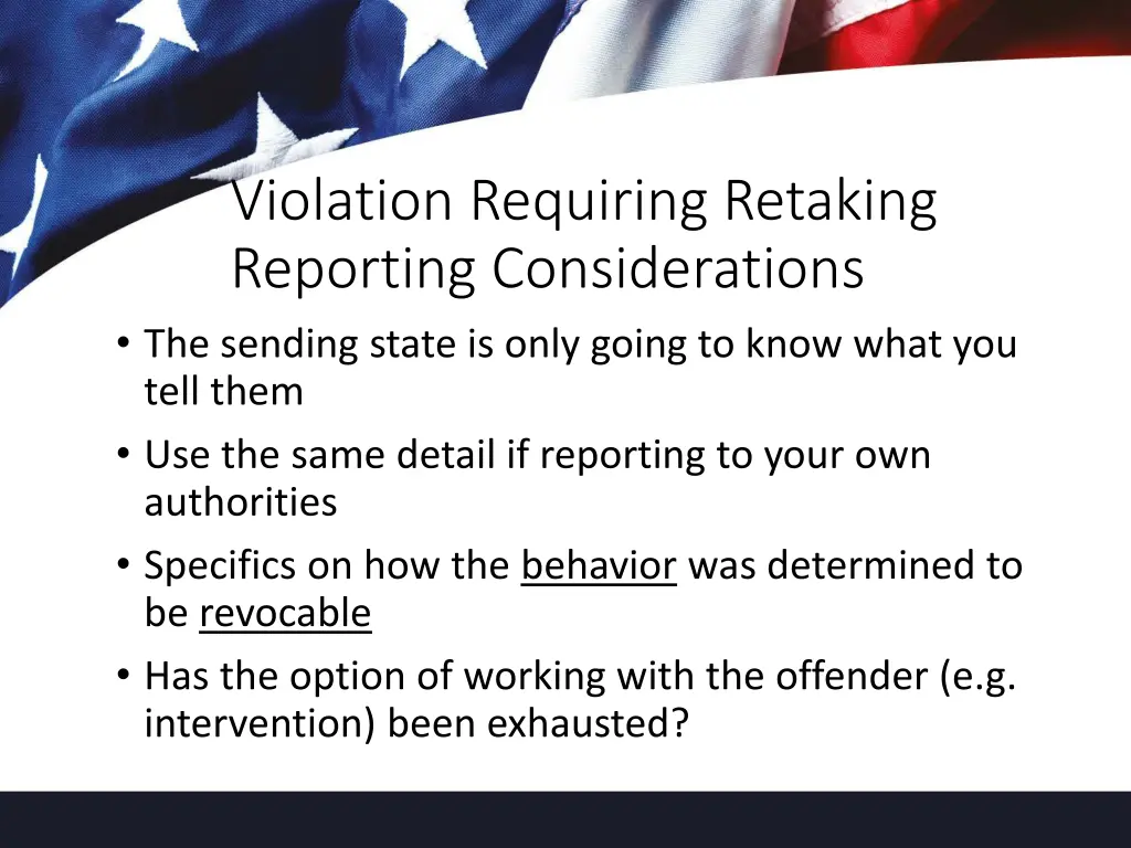 violation requiring retaking reporting