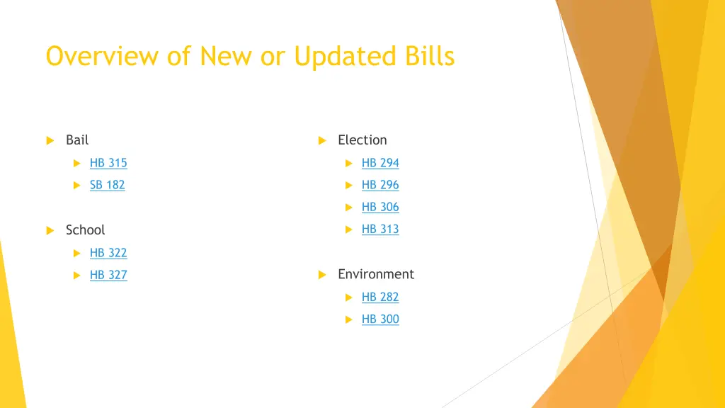 overview of new or updated bills