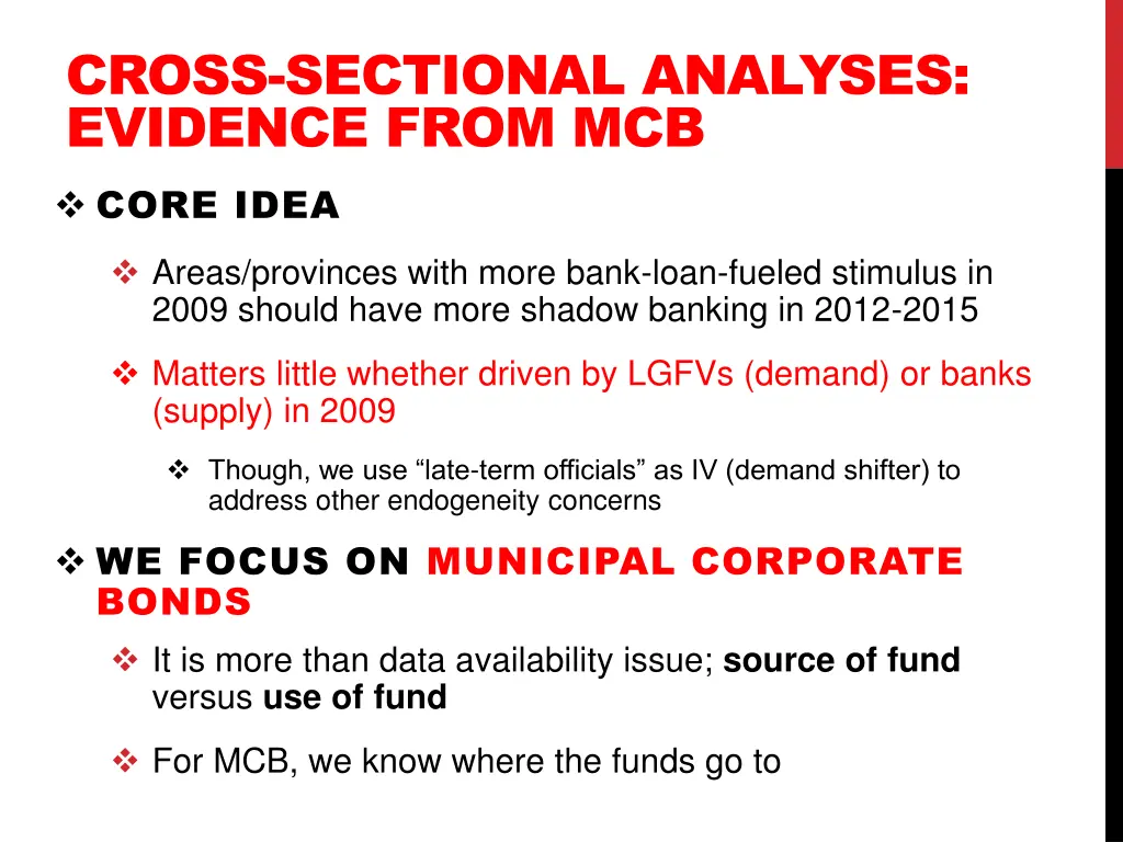 cross sectional analyses evidence from mcb core