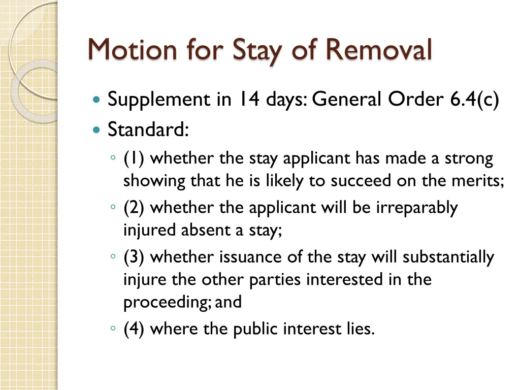 motion for stay of removal