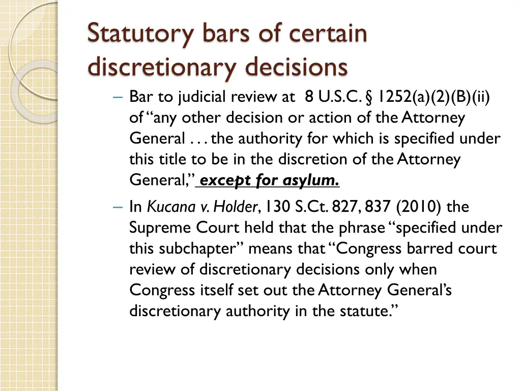 statutory bars of certain discretionary decisions