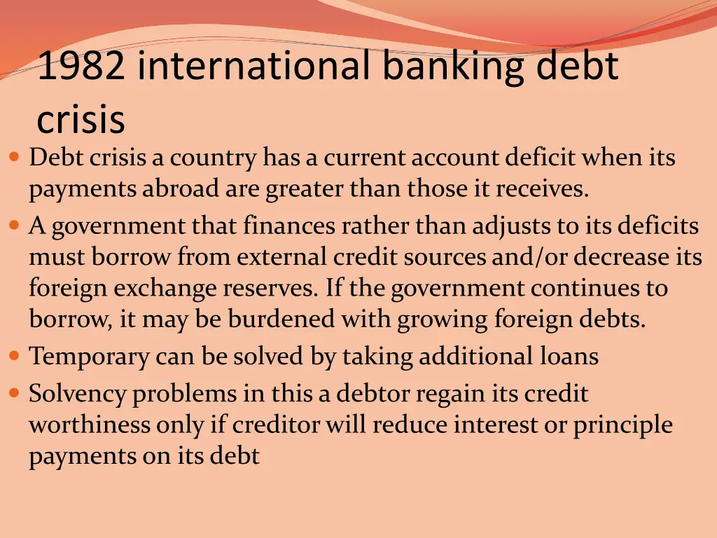 1982 international banking debt crisis debt