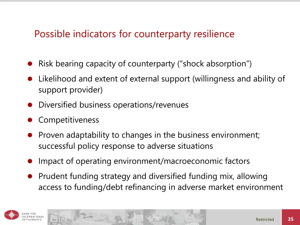 possible indicators for counterparty resilience