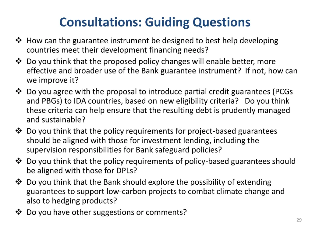 consultations guiding questions