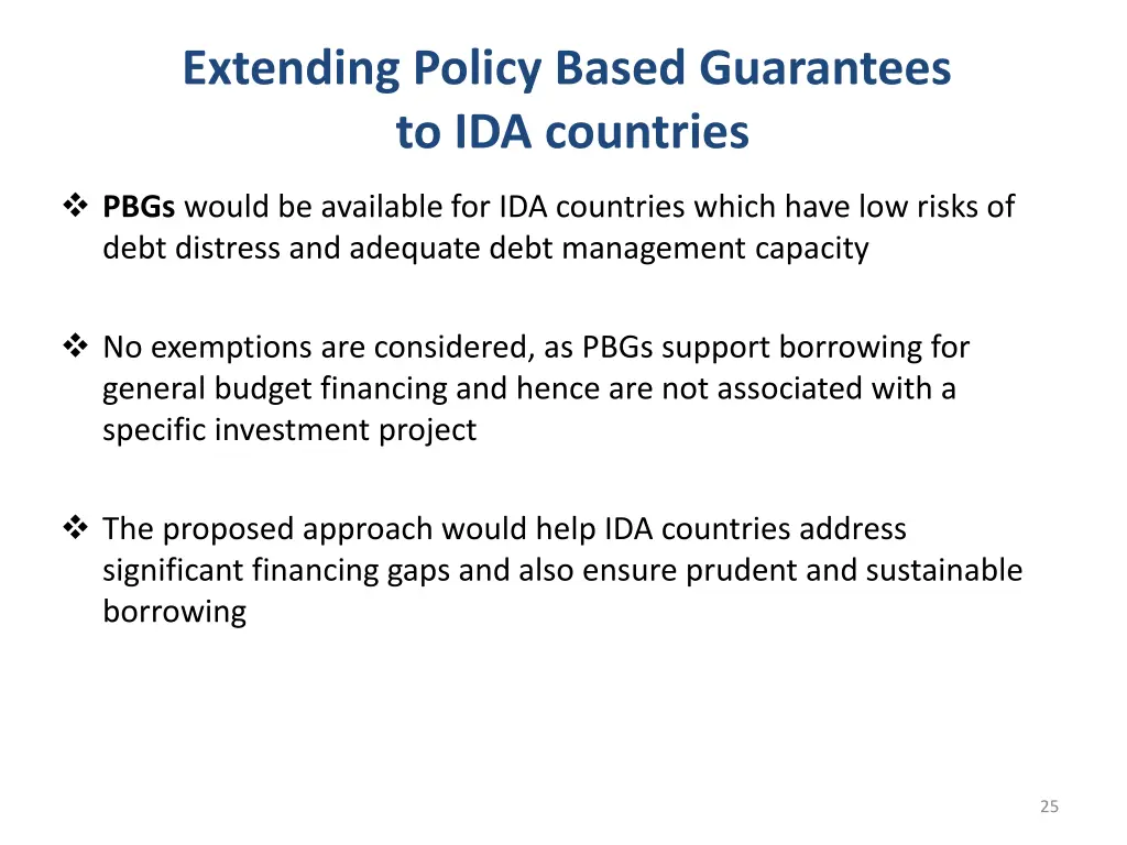 extending policy based guarantees to ida countries