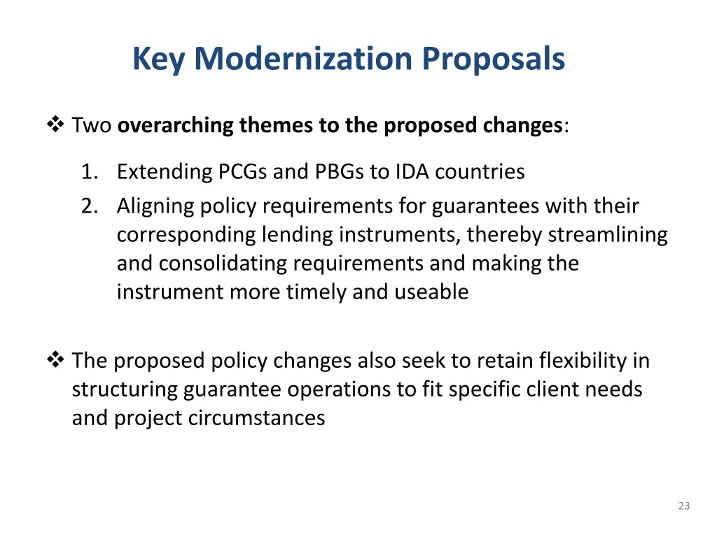 key modernization proposals