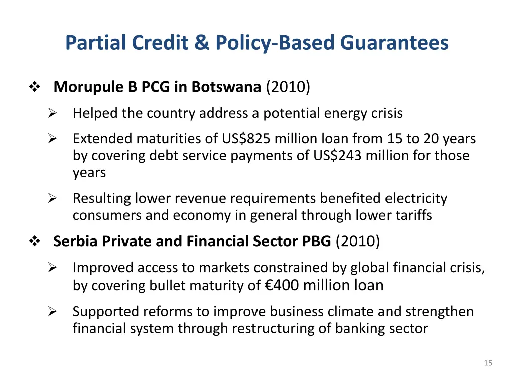 partial credit policy based guarantees 1