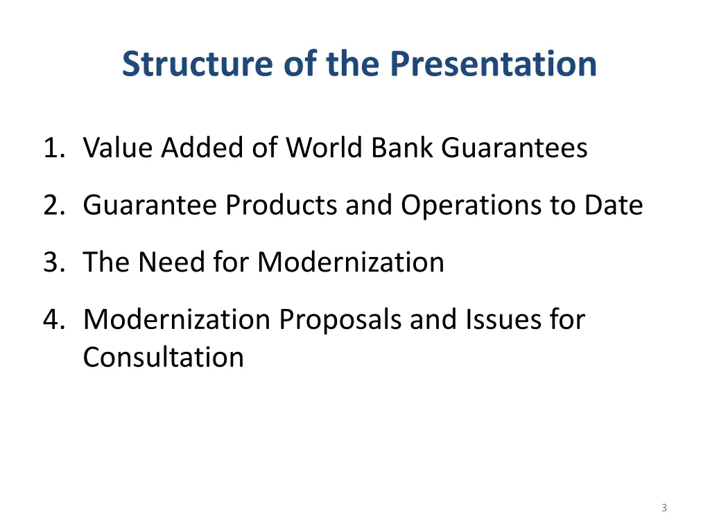 structure of the presentation