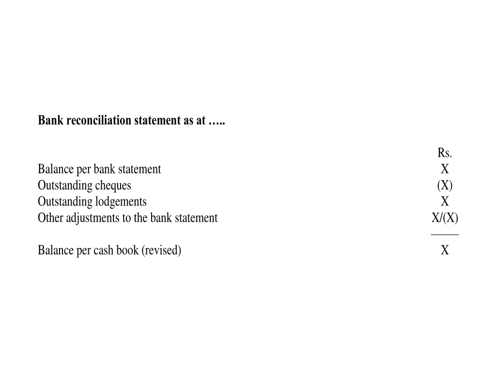 bank reconciliation statement as at