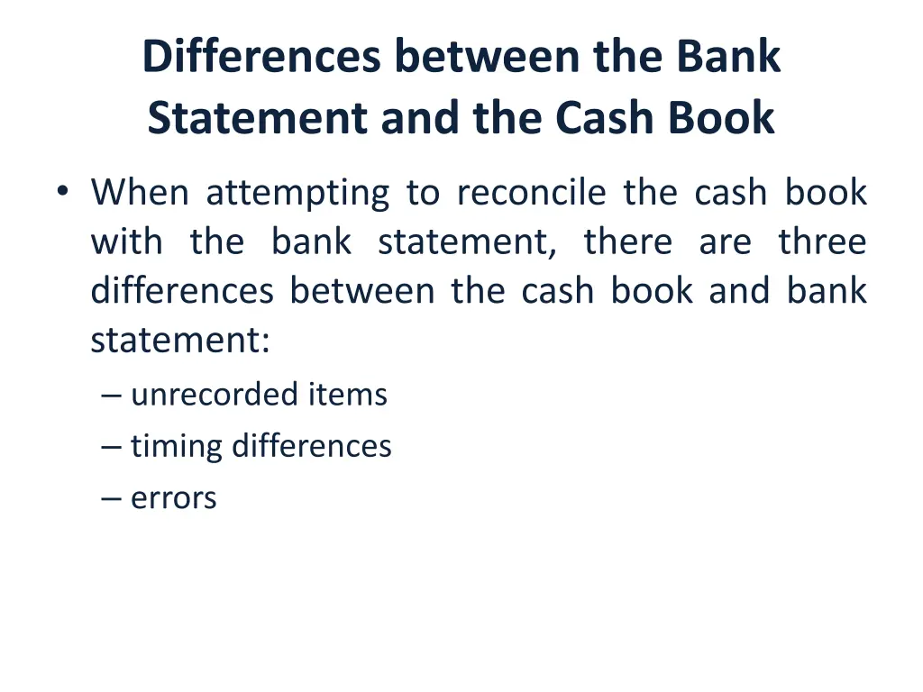 differences between the bank statement