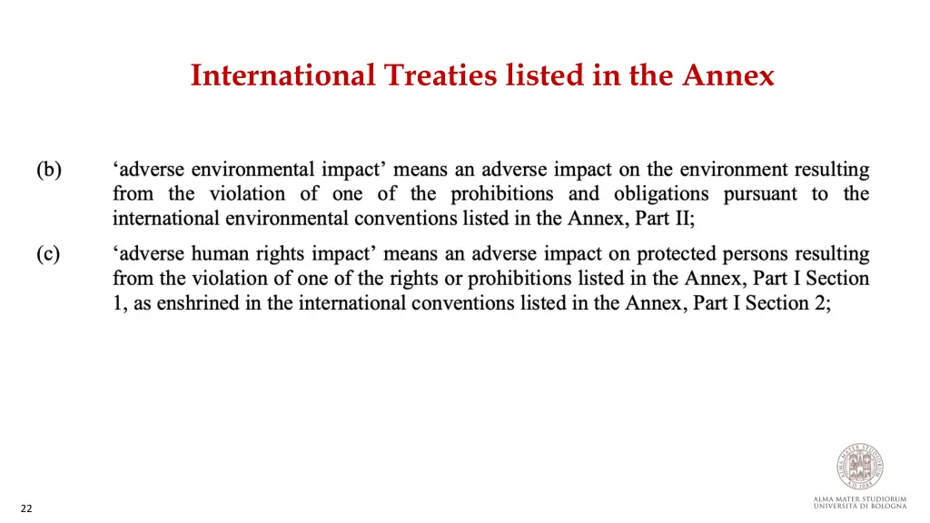 international treaties listed in the annex