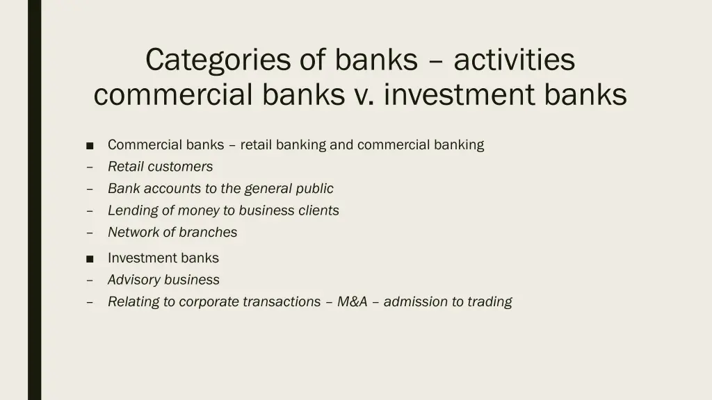 categories of banks activities commercial banks