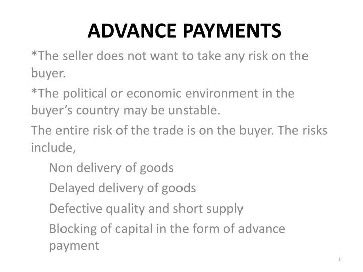 advance payments the seller does not want to take