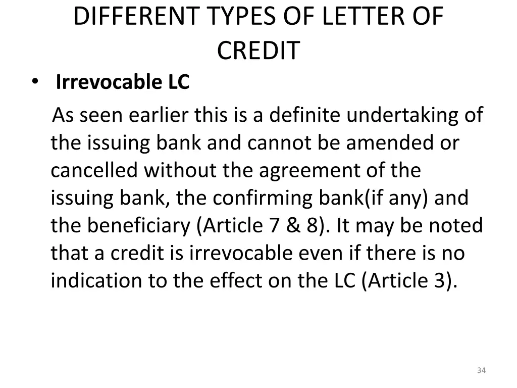 different types of letter of credit irrevocable