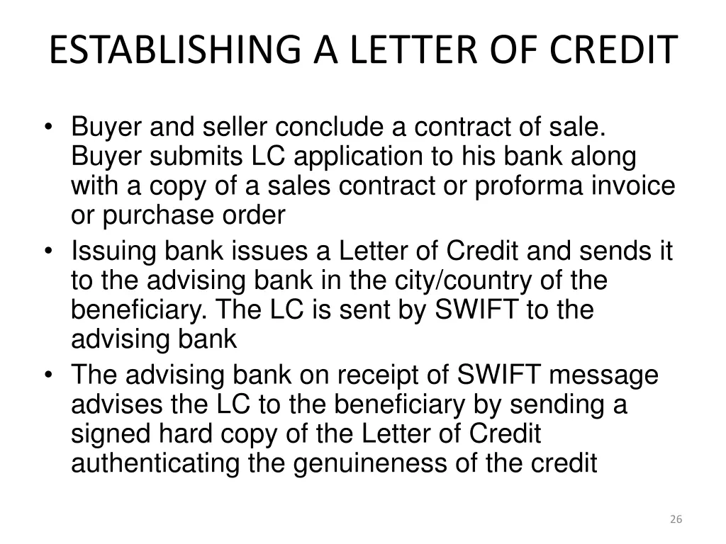 establishing a letter of credit