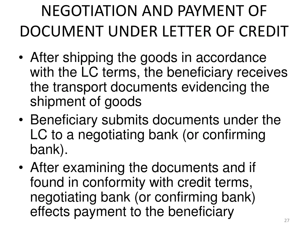 negotiation and payment of document under letter