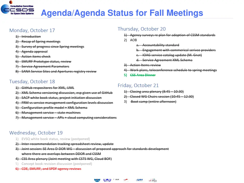 agenda agenda status for fall meetings