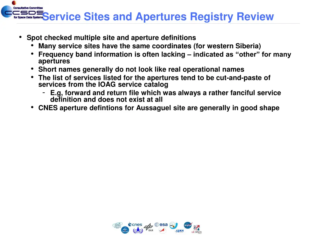 service sites and apertures registry review