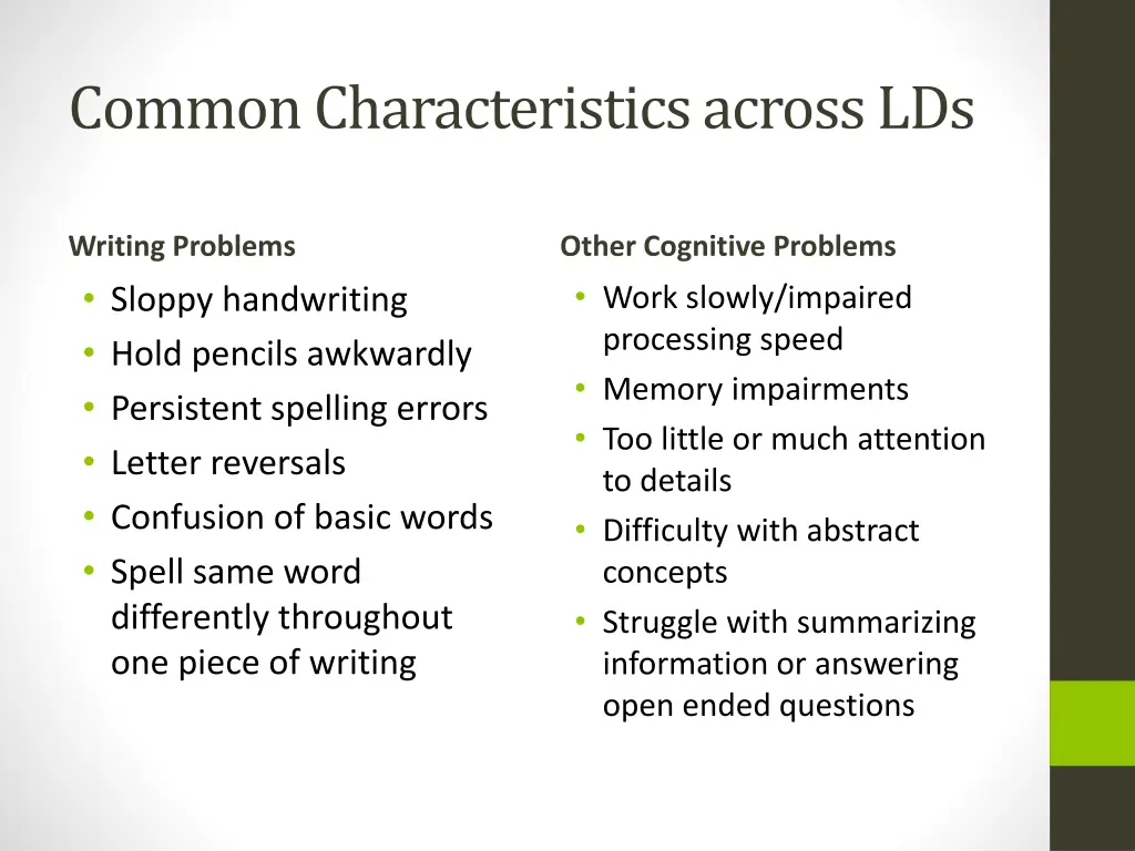 common characteristics across lds 1