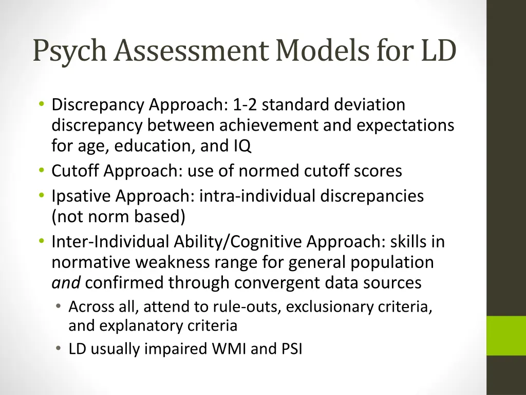 psych assessment models for ld