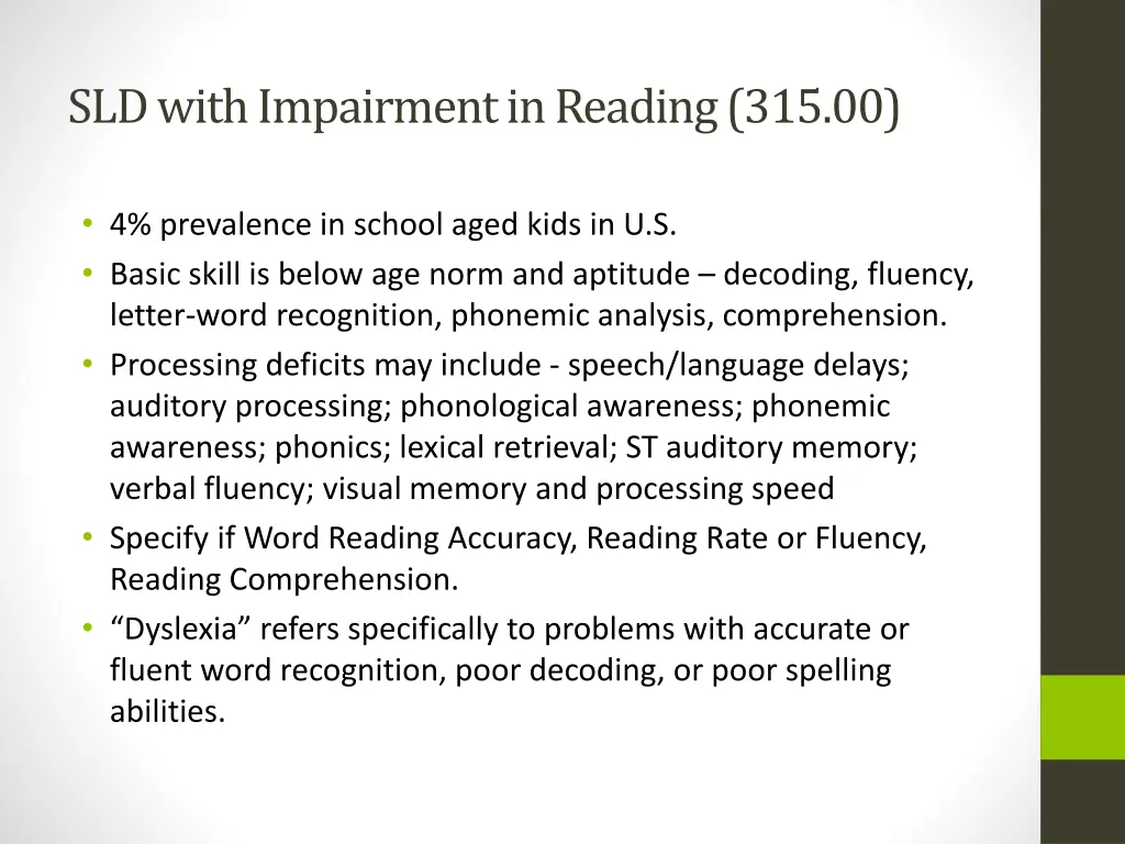 sld with impairment in reading 315 00