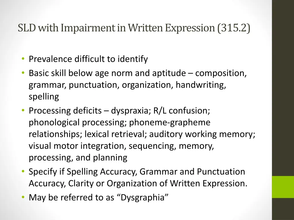 sld with impairment in written expression 315 2