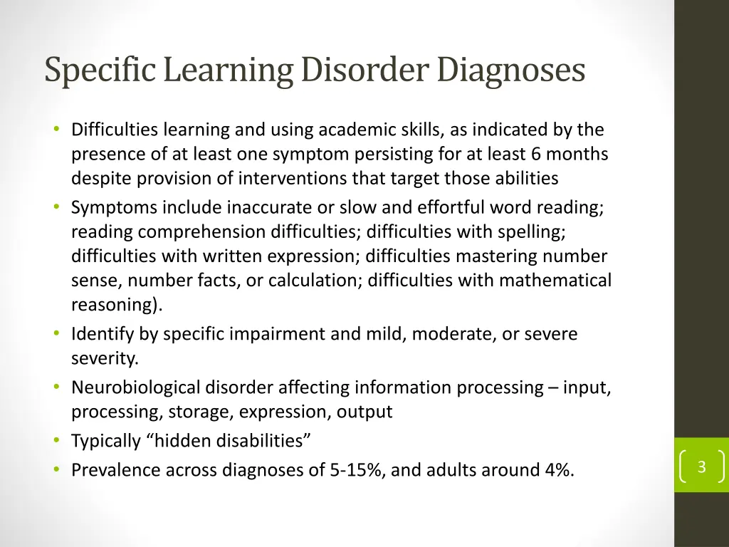 specific learning disorder diagnoses