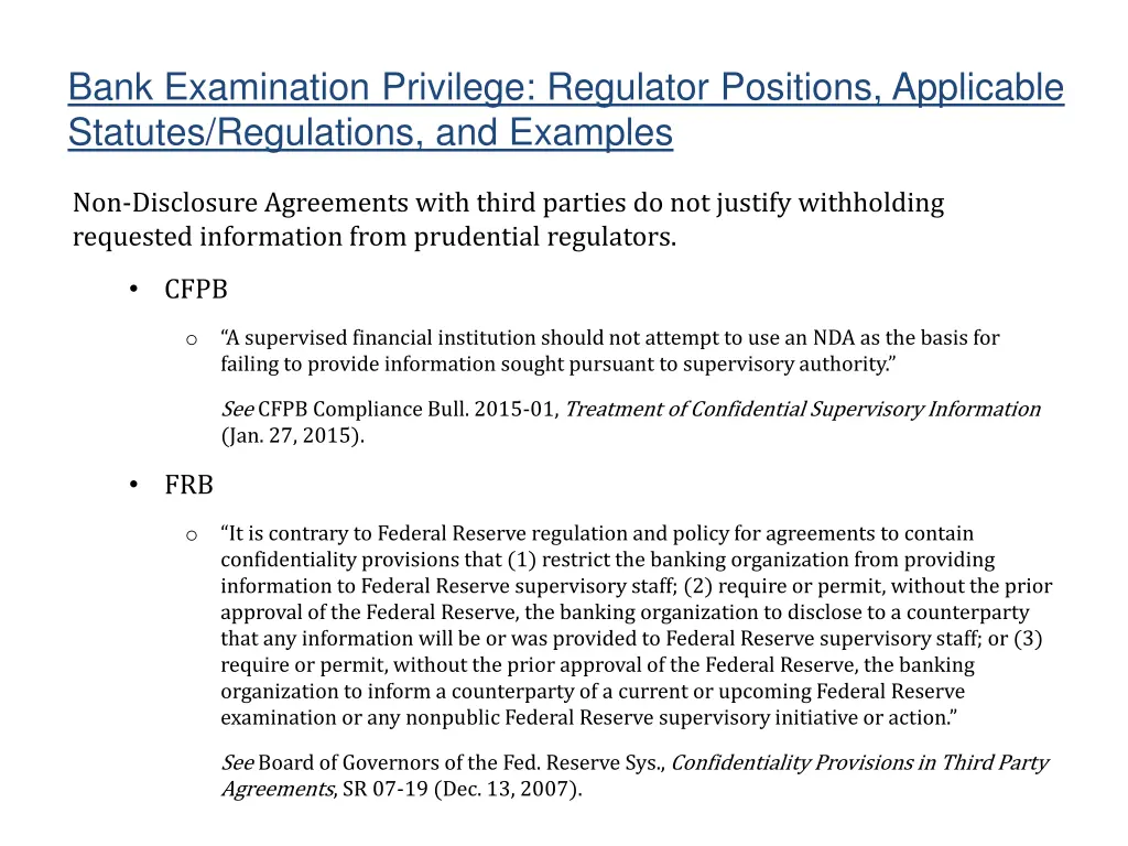 bank examination privilege regulator positions 5