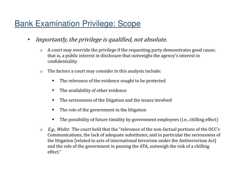 bank examination privilege scope 1