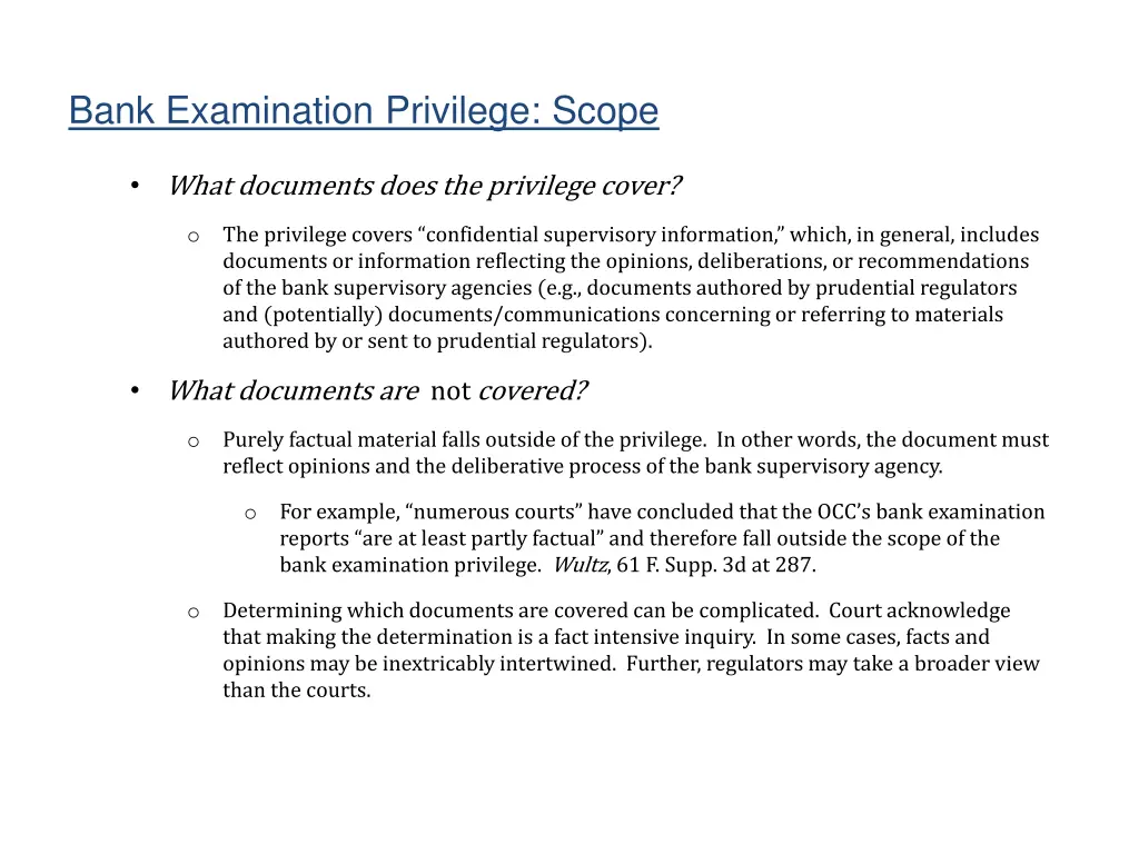 bank examination privilege scope