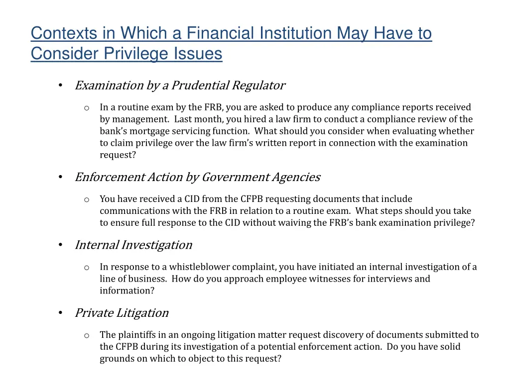 contexts in which a financial institution