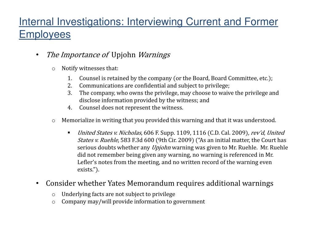 internal investigations interviewing current 2