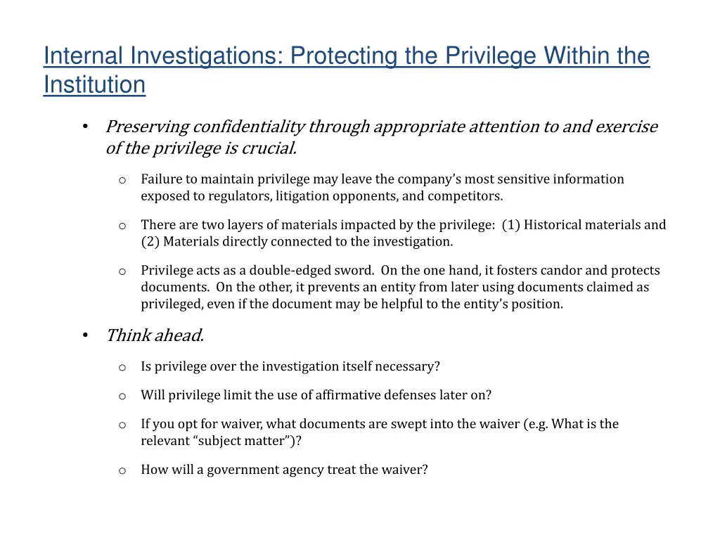 internal investigations protecting the privilege 1