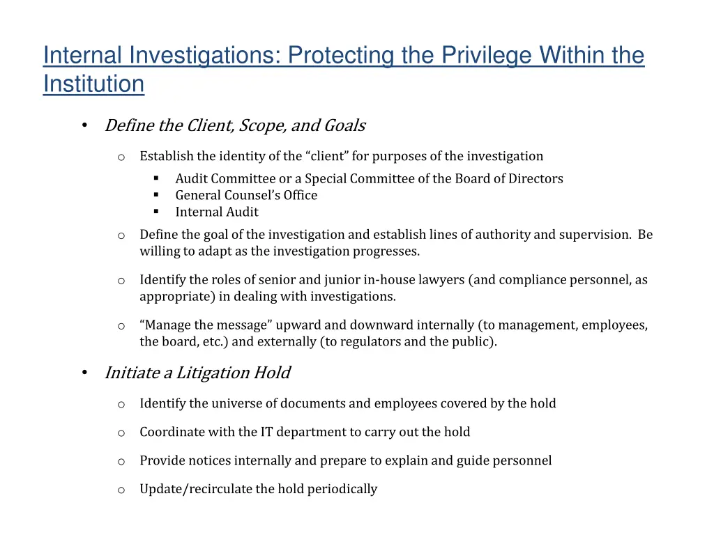 internal investigations protecting the privilege