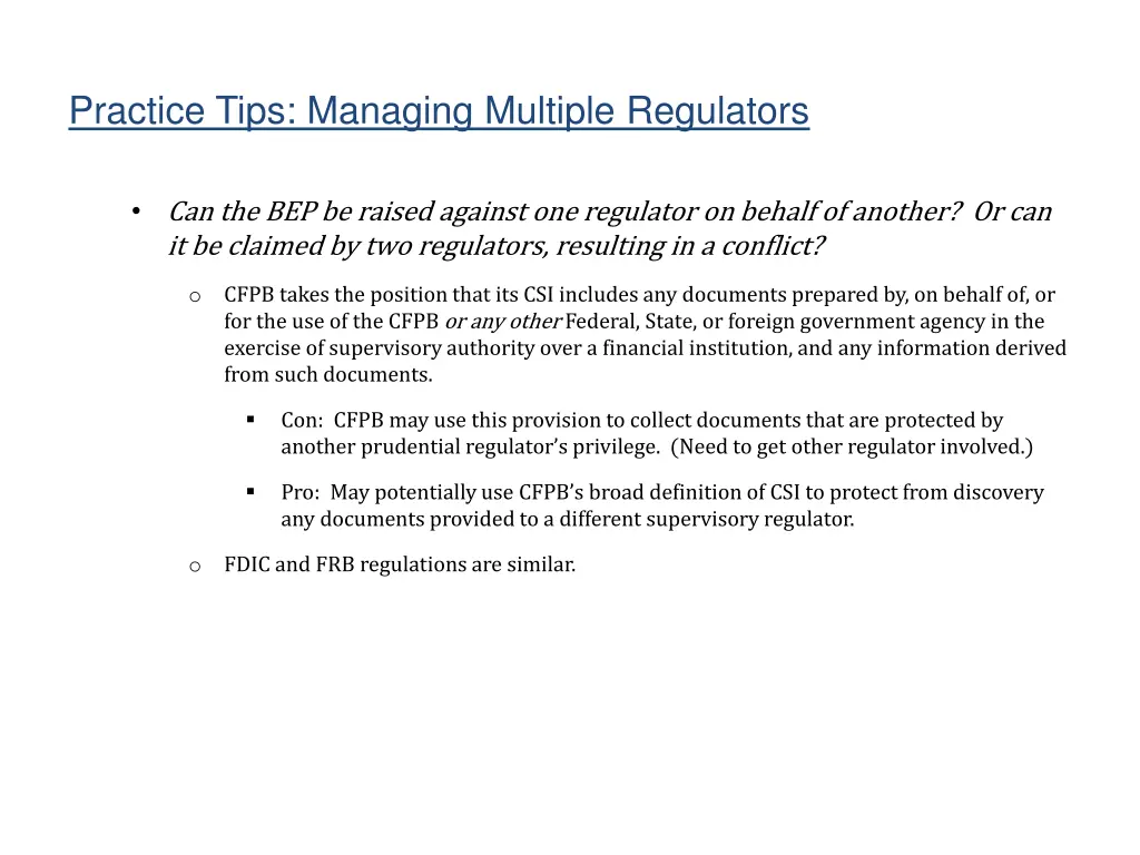 practice tips managing multiple regulators